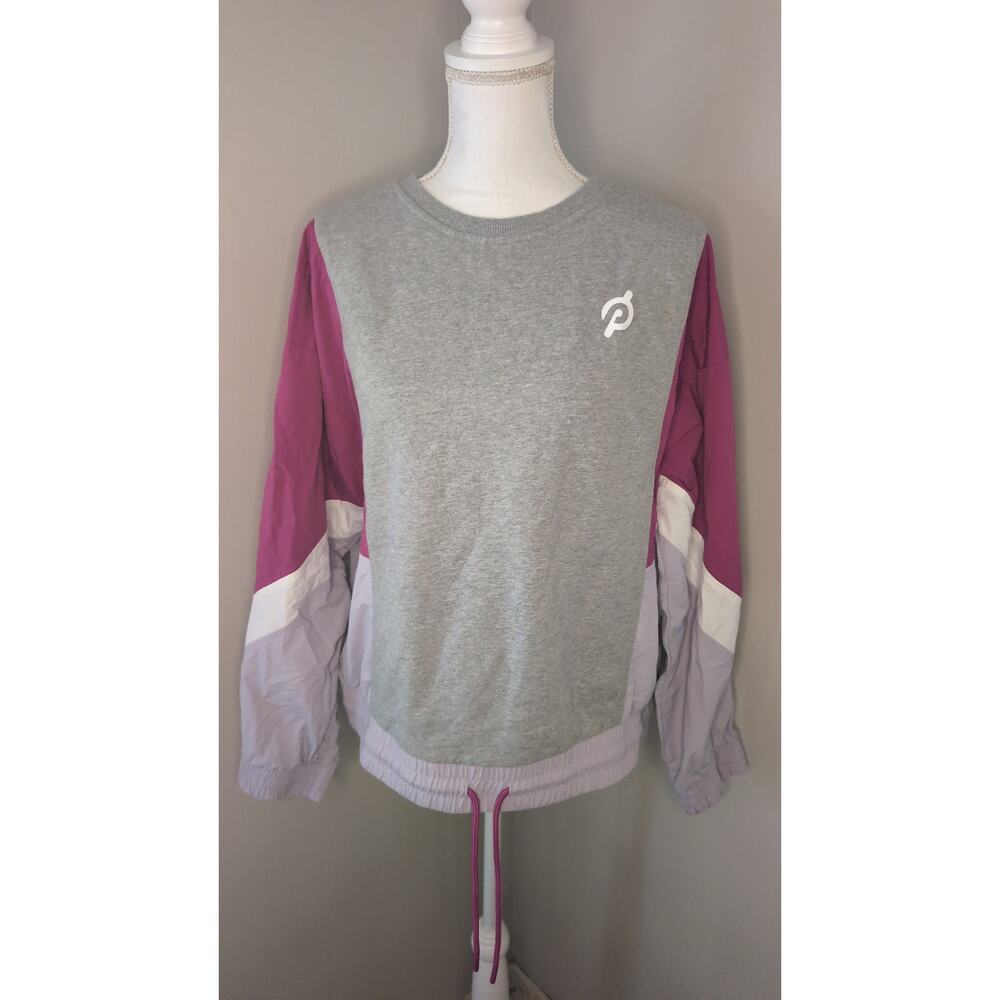 Peloton XL Colorblock Pullover Sweatshirt Pink Grey Athleisure Chic Fabric Mix